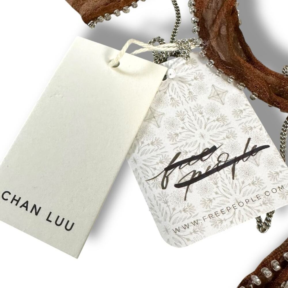 Free People Chan Luu Digital Desert Fringe Skinny Scarf Brown Bohemian Witchy - Picture 6 of 14